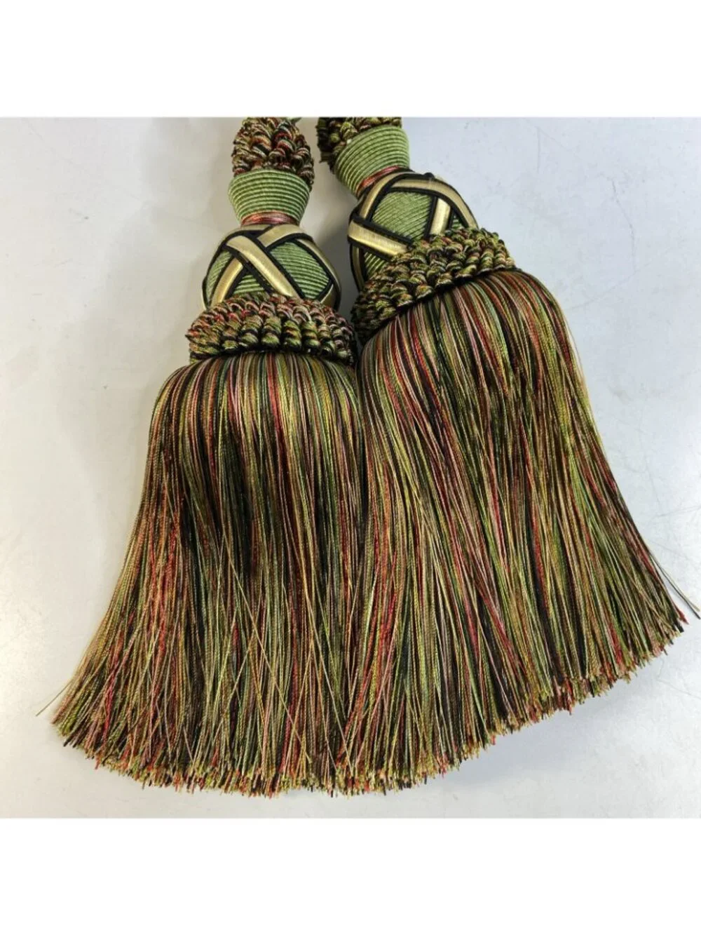2 Large Luxury Curtain Tiebacks Braided Cord Tassel Fringe Multi Color Heavy30in